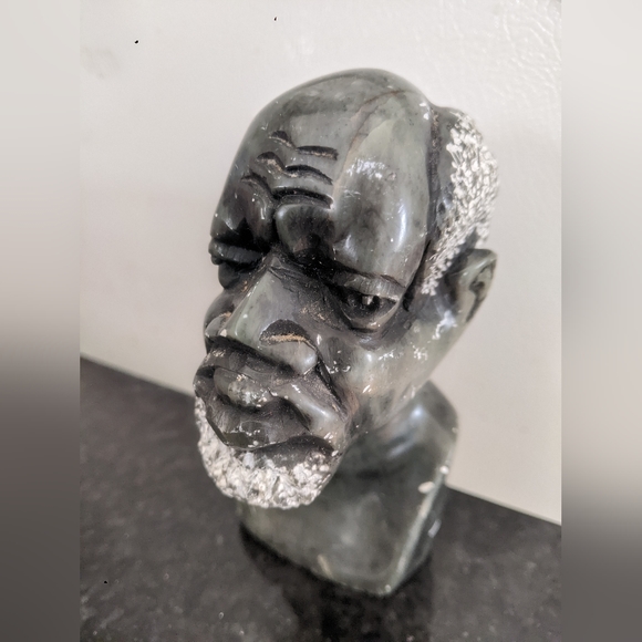 African Soapstone Male Bust Carved Sculpture - Picture 3 of 16